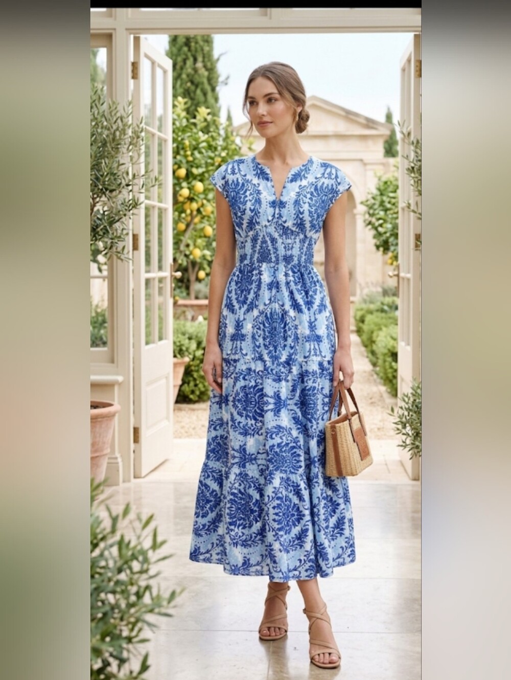 Blue Printed Maxi Dress #93